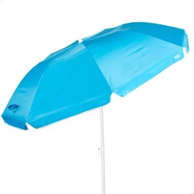 Bild av AKTIVE 62323 strandparaply, UV50 skydd, lutning och höjdjusterbar, stålstång, polyesterväv, silverpläterad, 8 stavar, bärskydd med handtag, 180 cm, blå, Blå