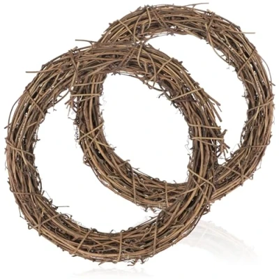 Bild av COM FOUR® 2x Dekorativ trärottingkrans för dekorering av t.ex. fönster, bord och dörrar (2 stycken Ø30cm / Ø20cm)