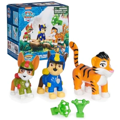 Bild av Paw Patrol Jungle Pups, Chase, Tracker &amp; Tiger ledade figurer med projektilskjutare, leksaker för pojkar och flickor från 3 år