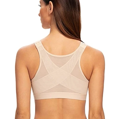 Bild av MELENECA Kvinnors främre fäste Trådlöst efter operation Plus Size Ryggstöd Posture BH Beige 80B