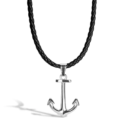Bild av SERASAR Läderankarhalsband för Herrar Ankare Halsband Män Hänge Herr Mäns Läderhalsband Manligt Smyckeshalsband Herrhalsband i Silver Present till Vänner