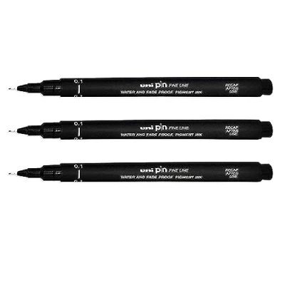 Bild av UNI BALL PIN RITNINGspenna FINELINER ULTRA FINLINE MARKER 0,1 mm SVART Bläck Förpackning med 3
