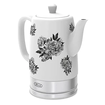 Bild av BELLA vattenkokare och tekokare, keramisk med helt avtagbar vridbar bas, automatisk avstängningsfunktion kokskydd, 1,5 l, svart blommig