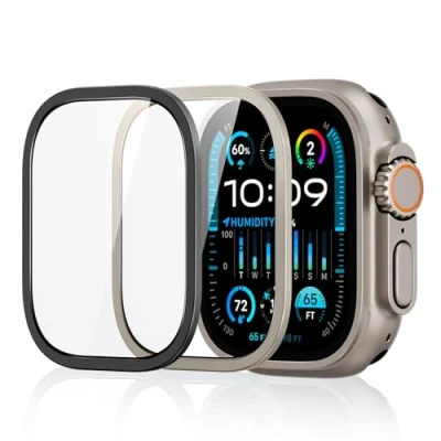 Bild av ESR Armorite skyddsfolie för Apple Watch Ultra 2/1 (2024/2023/2022, 49 mm), skärmskydd av härdat glas med aluminiumram, heltäckande skydd, reptåligt, titanmetall + svart, 2 stycken
