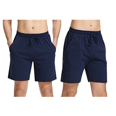 Bild av Asenzia pyjamasbyxor för män kort bomull Bermuda sovshorts shorts sommar sovbyxor fritidsbyxor män, Blå x 2, L