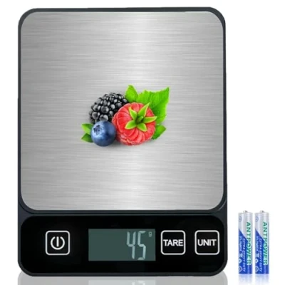 Bild av GIBOHOM Digital köksvåg, 10 kg hög precision 1 g/0,1 oz elektronisk köksvåg rostfritt stål med LCD display och tara funktion, våg, professionell 6 måttenheter, 2 batterier ingår