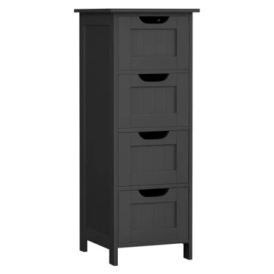 Bild av VASAGLE Badrumsskåp, Sidoskåp med 4 lådor, 30 x 82 cm, för badrum, vardagsrum, matsal, kök, modernt, bläcksvart LHC040B01