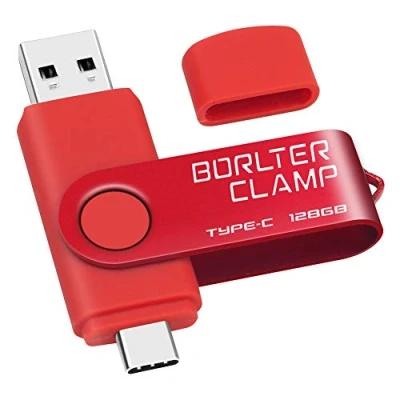 Bild av BORLTER CLAMP 128 GB USB typ C flashenhet, 3.0 minnessticka hopp enhet 2 i 1 för Android telefoner Samsung Galaxy S10/S9/S8/Note 9, LG, Huawei, surfplattor och dator (röd)