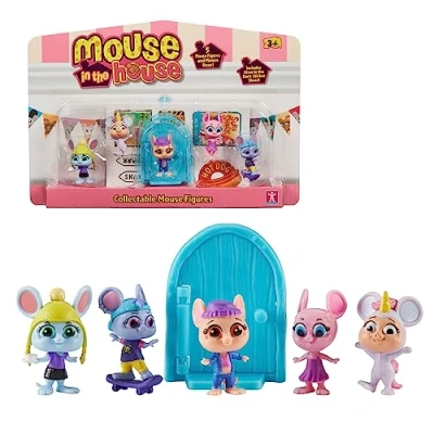 Bild av MOUSE IN THE HOUSE, 5 musfigurer, med magisk dörr, tillbehör, klistermärken som lyser i mörkret, modell 2, leksaker för barn från 3 år, GIOCHI PREZIOSI, MUN032
