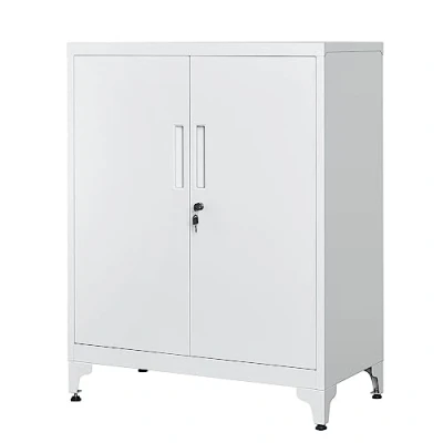 Bild av Songmics arkivskåp, multifunktionsskåp, kontorsskåp med 2 dörrar, låsbart skåp, förvaringsskåp av stål, för arbetsrum, vardagsrum, grå OMC013G01