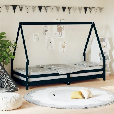 Bild av VidaXl Sängram I Massiv Furu För Barnsäng Svart 80X200 Cm