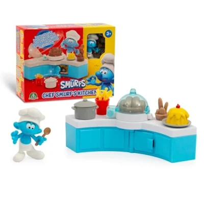Bild av Smurfarna, set med funktioner och 1 exklusiv figur 5,5 cm tillbehör, smurfmodell matlagning i köket, leksaker för barn från 3 år, PUF181