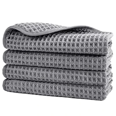 Bild av POLYTE Mikrofiber luddfri tvättduk ansiktshandduk, 33 x cm, 4 pack (grå, våffelväv)