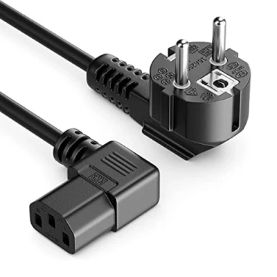 Bild av deleyCON 2m IEC Kabel Nätkabel Strömkabel Ström Skyddskontakt Kontakt Typ F (CEE 7/4) 90 Vinklad till Anslutning C13 Uttag Höger PC Datorskärm Skrivare Svart