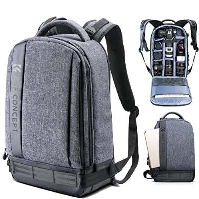 Bild av K&amp;F Concept Reflex Professionell ryggsäck, vattentät fritidsväska i nylon, rymlig, kapacitet för 2 kameror, DSLR Mirrorless, bärbar dator, stativ