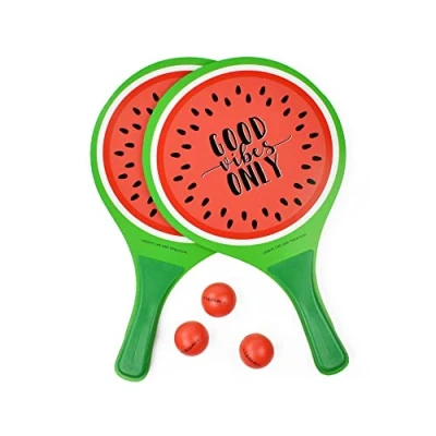 Bild av Legami Strandracketar, 2 racketar och 3 bollar, ergonomiskt handtag, inklusive fodral, för vuxna barn, 23 x 38 cm, vattenmelon tema