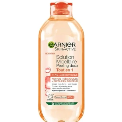 Bild av Garnier Micellar Allt i 1 Soft Peeling Water 1% PHA och glykolsyra exfolierande utjämnande för alla hudtyper utan sköljning vegansk allergivänlig formula 400 ml