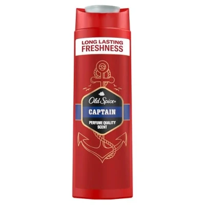 Bild av Gammal Spice Captain 3 i 1 duschgel och schampo för män (250 ml), kroppshår ansiktsrengöring män, långvarig fräschhet, citron, sandelträ havsluft