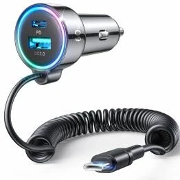 Bild av Joyroom 3 i 1 billaddare USB, USB C och kabelansluten 55W