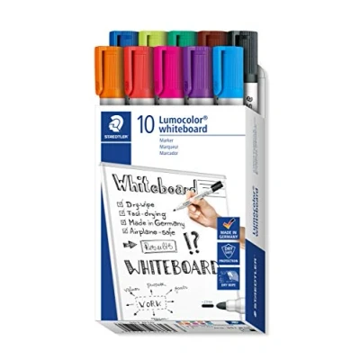 Bild av STAEDTLER whiteboard Marker Lumocolor, Linienbreite ca. 2,00 mm, schnelltrocknend, geruchsarm, lange Lebensdauer, blockierte Spitze, 10 in Faltschachtel, 351 B10