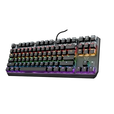 Bild av Trust Gaming GXT 834 Callaz TKL mekaniskt tangentbord, US/NL QWERTY layout, Outemu brytare, flerfärgad LED belysning, 12 mediaknappar, USB speltangentbord 80 procent för PC, bärbar dator, Mac