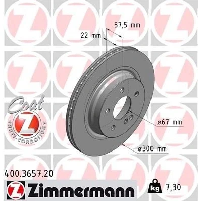 Bild av ZIMMERMANN COAT Z 400.3657.20 Disque de frein 300 22 6/5 5 112 ventilé l&#039;intérieur revêtu à haute teneur en carbone MERCEDES BENZ: Classe C Berline