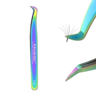 Bild av NAGARAKU Pincett för ögonfransförlängning Tweezers for Eyelash Extension Colored Curved Volume Cluster Easy Fanning Premade Fans Professional Stainless Steel Precision Light (N 05)