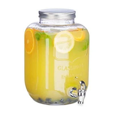 Bild av Relaxdays Dryckesdispenser 5 l, glas, tappkran, retro juicedispenser gastro, vintage lemonaddispenser trädgårdsfest, klar