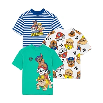 Bild av Paw Patrol Boys T shirts 3 Pack Toddler Kids Rubble Chase Marshall Rescue Pups Blå grön vit topp Gåvor från tv serier