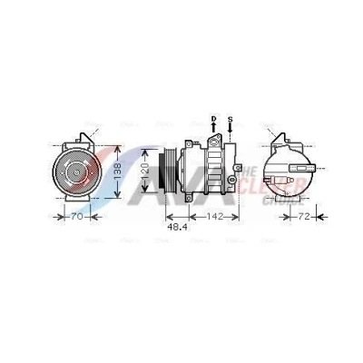 Bild av AVA COOLING SYSTEMS MSAK437 Kompressor 7SEU16C 12V PAG 46 R134a med kompressorolja, magnetkoppling, diod MERCEDES BENZ: E klass T modell