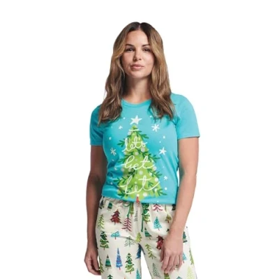 Bild av Little Blue House kortärmad t shirt för kvinnor pyjamas, julgranar, X Small, Julgran, XS