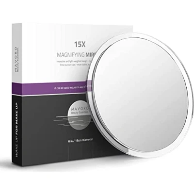 Bild av Mavoro Förstoringsspegel med Sugkoppar Trippel Sugkopp Stick on Mirror Förstoring. Bärbar Resesminkspegel, Förstorad Kosmetisk Spegel (15X)