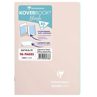 Bild av Clairefontaine Ref 961778C Koverbook Blush häftad anteckningsbok (48 ark) A5 storlek, fodrad linjering, 90 gsm borstat Vellumpapper, pastell Polypro skydd puderrosa