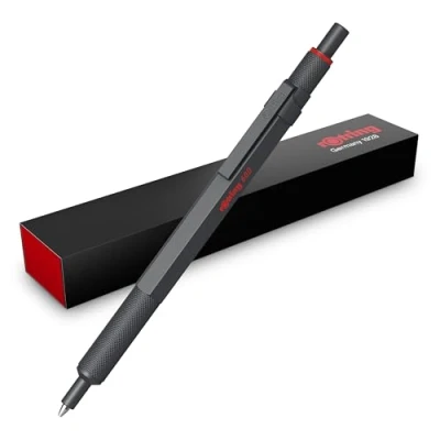 Bild av Rotring 600 Ballpoint Pen Medium Point Black Ink All Metal Body Dark Stone Non Slip Knurled Grip &amp; Hexagonal Barrel Refillable