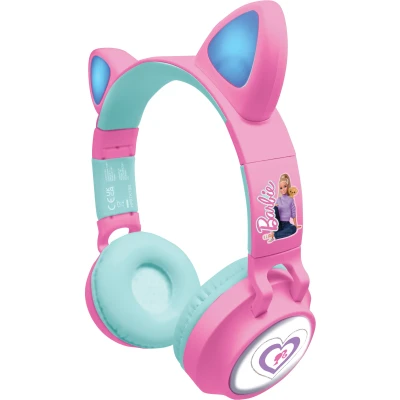 Bild av Lexibook Mattel Barbie 2 i 1 trådlösa uppladdningsbara hörlurar med lampor, stereoljud, Bluetooth och sladd, vikbara, justerbara, LED lampor HPBTKTBB