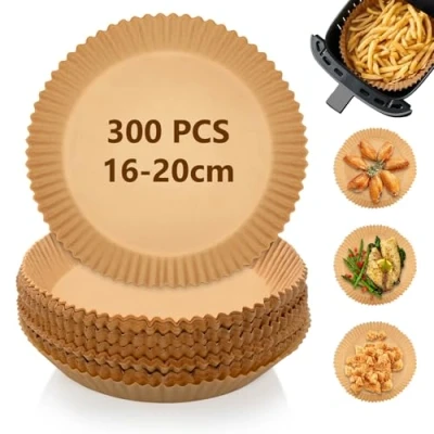 Bild av 300 stycken bakpapper för varmluftsfritös, 16 cm airfryer bakpapper, rund, BPA fri, vattentät, oljesäkert, pergamentpapper, foder, luftfryer, tillbehör ugn, mikrovågsugn