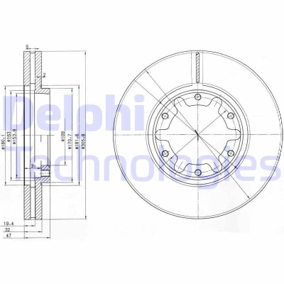 Bild av DELPHI BG3817 Disque de frein 306 32 6 ventilé huilé non traité sans roulement roue, bague ABS NISSAN: Patrol GR 5 SUV