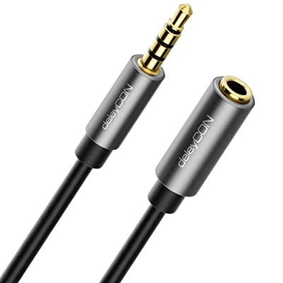 Bild av deleyCON 2m Headset Förlängning CTIA 4 polig TRRS Mikrofon 3,5mm Jack Förlängningskabel Hörlurar AUX Metallplugg Stereoljud PC Mobiltelefon Smartphone Surfplatta Hi fi Mottagare