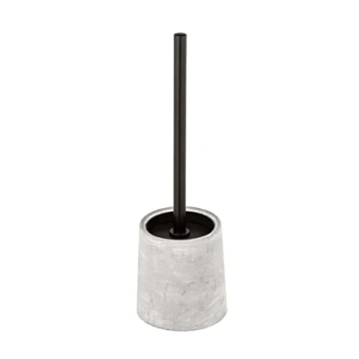 Bild av WENKO Villena toalettdekor, stående set av robust betong inklusive toalettborste, borsthållare i naturstenutseende med utbytbart borsthuvud Ø 7,5 cm, grå/svart, mått: 11,5 x 38 cm