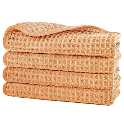 Bild av POLYTE Mikrofiber luddfri tvättduk ansiktshandduk, 33 x cm, 4 pack (orange, våffelväv)