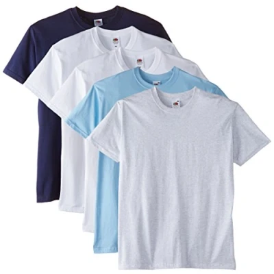 Bild av Fruit of the Loom herr super premium kortärmad t shirt (paket med 5), Vit/vit/himmel/aska/marinblå, M
