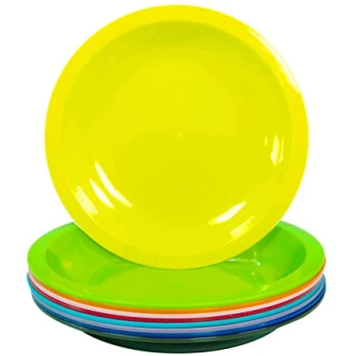 Bild av Youngever 9 pack 20 cm små plastplattor, barntallrikar, återanvändbara småbarnstallrikar, mellanmålstallrikar, mikrovågsugnssäker, diskmaskinssäker, set med (regnbåge)
