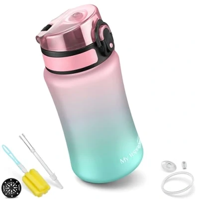 Bild av My Vesperbox Minny drickflaska för barn läckagesäker 350 ml, 500 750 ml med sugrör eller sil lätt tritan vattenflaska BPA fri dagis, skola (rosa/turkos ml)
