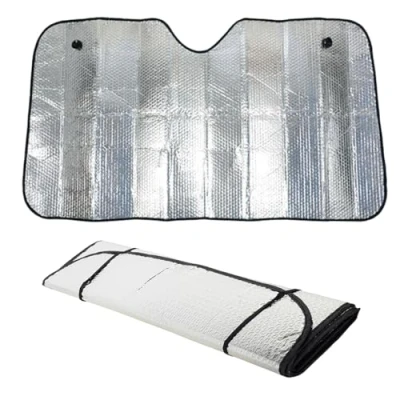Bild av Hållbart solskydd för bilar med dubbelsidig reflekterande matta 130 x 60 cm aluminiumbelagd, universell passform, enkel installation, sommar och vinteranvändning