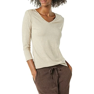 Bild av Amazon Essentials Women&#039;s V ringad T shirt klassisk passform med kvartsärmar (finns i plusstorlek), Ljusbrun ljung, XXL
