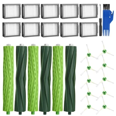 Bild av Reservdelar för borstar som passar iRobot Roomba i7 i7+ i3 i3+ i4 i4+ j7 j7+ i8 i8+ E5 E6, tillbehör E/I/J serien, 3 uppsättningar gummiborstar, 10 högpresterande filter, sidoborstar