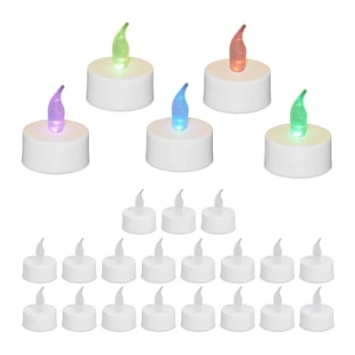 Bild av Relaxdays värmeljus med färgförändring, uppsättning av 24 LED, elektriska, flamlösa ljus, H x D: 4,5 3,5 cm, vit