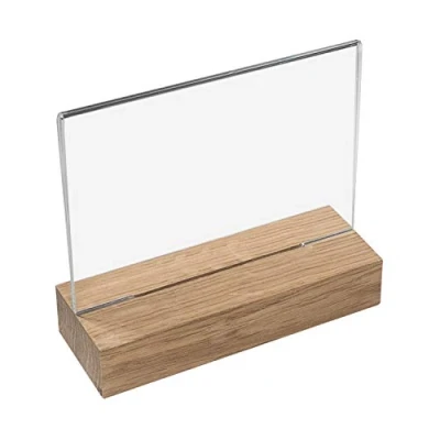 Bild av HMF 46941 bordsstativ i akryl med träfot DIN A6 liggande format glasklar