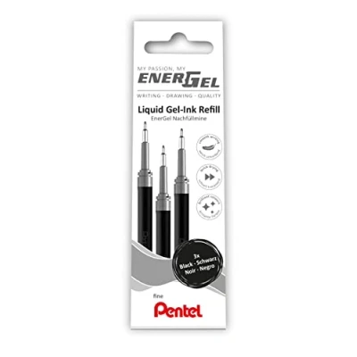 Bild av Pentel LRN5 3A påfyllningspenna för EnerGel pennor 0,5 boll = 0,25 mm linjetjocklek, nålspets, 3 stycken, svart