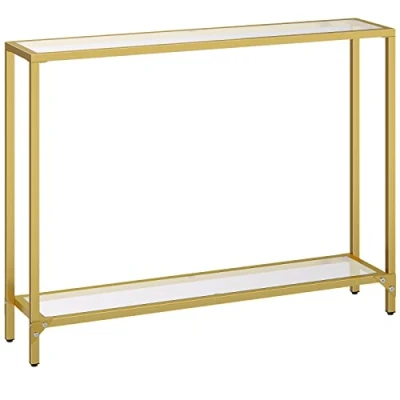 Bild av HOOBRO Konsolbord med hyllor, 100 cm sidobord, härdat glas, entrébord, modernt soffbord, utställningsbord, metallram, för vardagsrum, hall, guldfärgad EGD04XG01